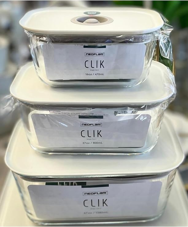 Neoflam Fika Clik Dikdörtgen Saklama Kabı, Bej, 3 Parça Set, 470 ml, 800 ml, 1380 ml