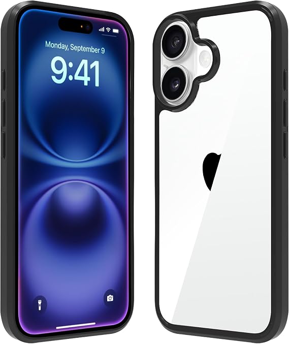 JJGoo iPhone 16 ケース クリア 透明 耐衝撃 スマホケース 傷防止 ハード PC 背面保護カバー バンパー 携帯電話ケース iPhone 16 6.1インチ用