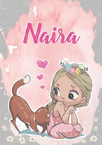 Naira: Notebook A5 | Personalized name Naira | Birthday gift for women, girl, mom, sister, daughter ... | Cute little girl with cat | 120 lined pages journal, small size A5 (ca. 6 x 9 inches)