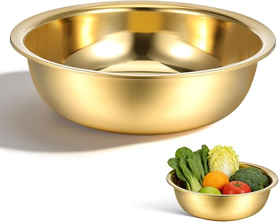 NUOBESTY Large Thickened Stainless Steel Basin 38Cm Copper-Effect Foot Bath Bowl for Soaking, Face Washing, Vegetable Cleaning and Laundry Use at Home and Travel