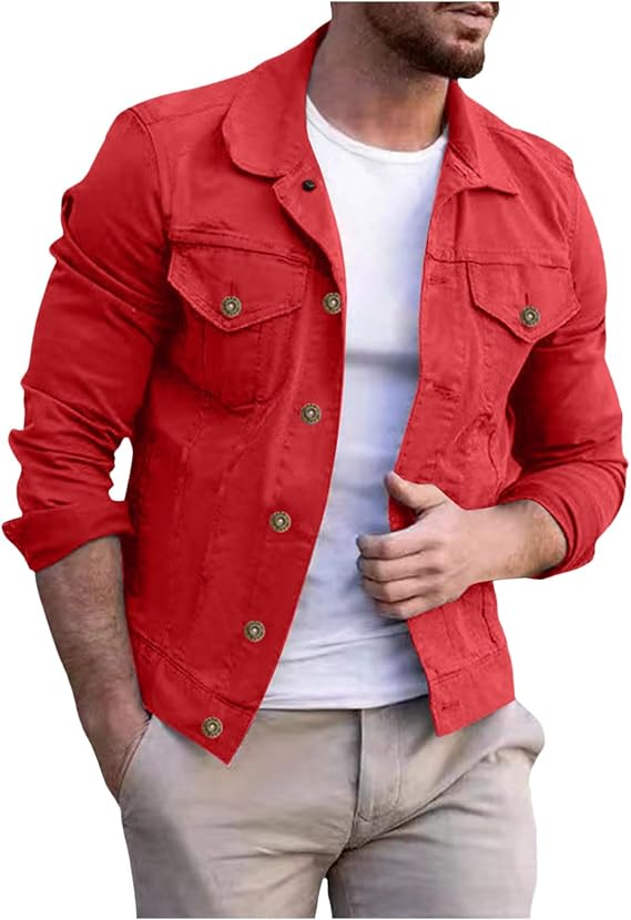 Men's Denim Jacket Basic Coat Jeans Transition Jacket Stand-Up Collar Casual Outwear Baggy Denim Jacket