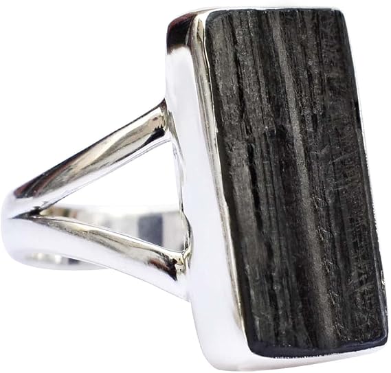 Natural Black Tourmaline Ring Handmade Jewelry Raw Gemstone Ring Statement Solid 925 Sterling Silver Ring For Women Elegant Tourmaline Ring Birthday Gift For Her October Birthstone Ring