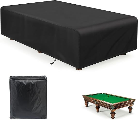 7FT Pool Table Cover, 210D Oxford PU Coating Waterproof Billiard Snooker Table Cover with Drawstring, Dustproof Anti-UV, 225x116x82cm