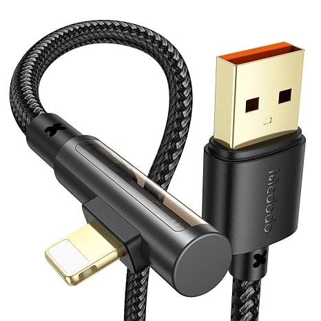 mcdodo USB Cable to Lightning 90° 1.2m Clear - Fast Charge 3A Max Data & Sync - Compatible with iPhone 11/12/13/14, iPad, AirPods