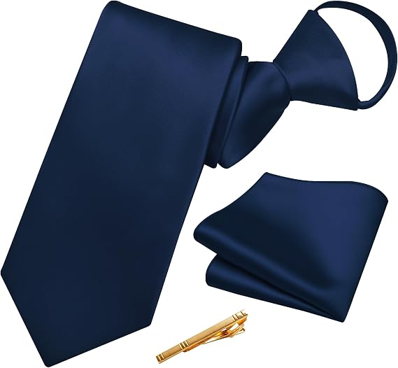 YourTies Zipper Ties for Men Adjustable Pretied Necktie Pocket Square Clip