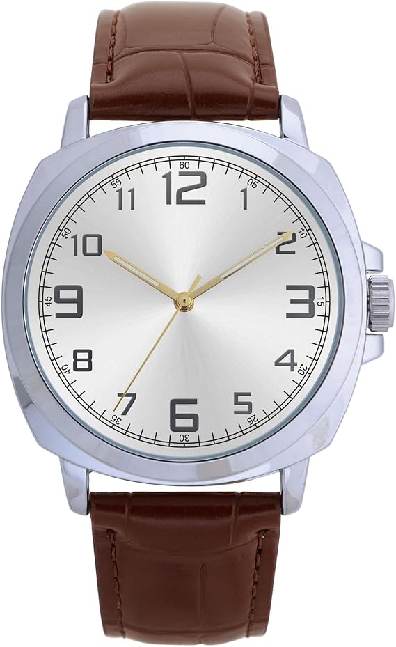 COMTEX Men's Chronograph Watch with Black Leather Band, Silver Case, Black Dial, Date Display