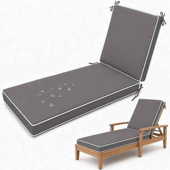 Waterproof Sun Lounger Cushion Set of 1, Garden Recliner Pad 178X59X5CM