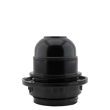 Art Deco Emporium Single E27 Lampholder in Black Bakelite with Shade Ring and 10mm Threaded Entry for Table Light Fittings, Black Ceiling Light Fitting or Pendant Light Fitting