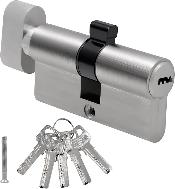 60mm(30/30) Chrome Euro Cylinder Lock, High Security Anti-Snap Anti-Drill Anti-Pick Anti-Bump Door Barrel Lock with 5 Keys, Brass Body Stainless Steel Reinforced for UPVC, Wooden & Composite Doors