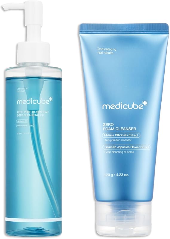 medicube Double Cleansing Duo for Pore Care: Zero Pore Blackhead Cleansing Oil and Zero Foam Cleanser