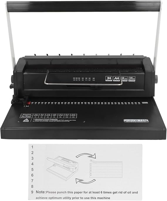 Binding Machine, Spiral Coil Wire Machine for A4 A5 Binding 120 Sheets Punching 12 Sheets 80g, 34 Holes, Binding Machines