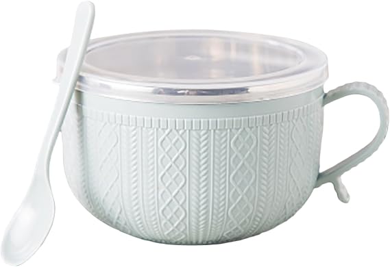 Ramen Bowl with Lid, 9.5 x 14 cm, Instant Noodle Bowl, Instant Noodle Cup, Pasta Pot, Ramen Bowl Set for Pasta, Soup, Bento Lunch (Light Blue)