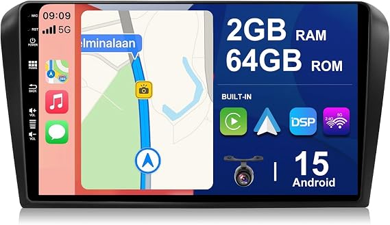 Android 15 IPS Car Stereo For Mazda 3 (2006-2012) - Built-in Wireless Carplay + Android Auto - 2G+64G - Rear Camera FREE - 9 Inch 2 Din - Steering Wheel WiFi 4G DAB Fast-boot Split-Screen