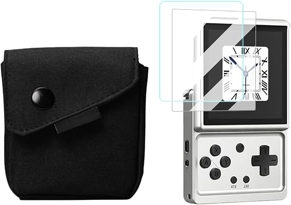 Protector Storage Bundle Compatible with Anbernic RG Rotate, 2 Pack 3.5 Inch Tempered Glass Film and Protective Bag