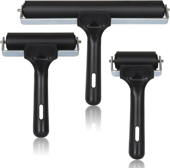 3 Pack Rubber Brayer Rollers, Brayer Rollers for Crafting, Black Printmaking Brayer Arts Brayer for Printmaking Art Craft Stamping (6 cm,10 cm and 20 cm)