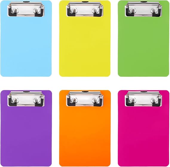 6 Pack Mini Clipboard, Small Clipboards in 6 Neon Colors Pocket Clip Board for Nurse, Students and Teachers, Waterproof Clipboard Bingo Board for Office and Classroom Use, Note Taking Document Holder