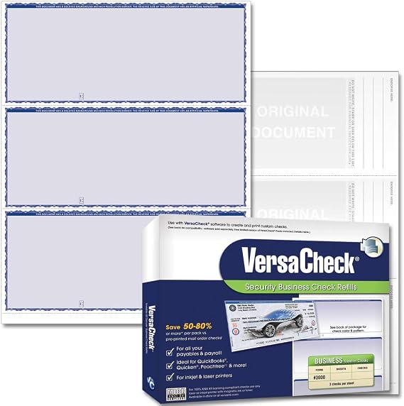 VersaCheck Security Business Check Refills: Form #3000 Business Voucher - Blue - Premium - 250 Sheets