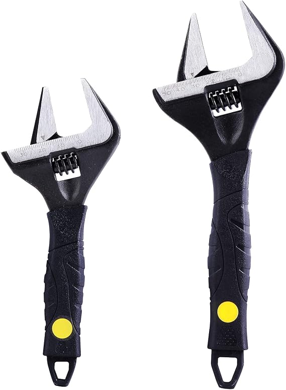 Sharp-tec Adjustable Spanner Set, Wide Jaw Opening Adjustable Wrench, Heavy-Duty Plumbing Tools for Plumbers, 6 inch/165mm and 10 inch/265mm