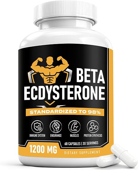 Beta Ecdysterone Supplement 1200 mg: 98% Ecdysterone with Highest Purity 1 Month Supply 60 Capsules