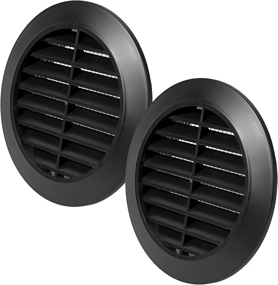Vent Systems 80 mm / 3.15'' Inch - Black Pack of 2 Air Vent Cover - Round Air Vents - Ventilation Grille - Integrated Insect Screen - HVAC Vents for Bathroom, Home Office, Kitchen