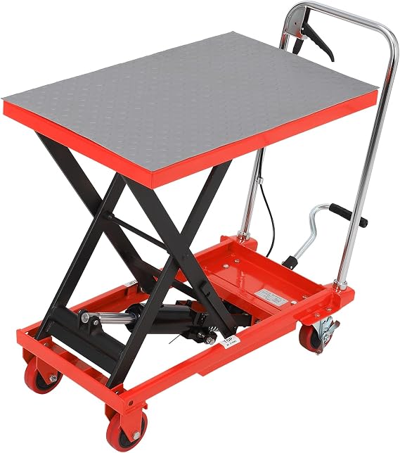 Hydraulic Lift Table Cart 226KG(500 Lbs), Manual Scissor Lift Table with 4 Wheels & Non-Slip Pad, Hydraulic Scissor Cart for Material Handling, Warehouse, Workshop – 28.5" Lifting Height, Yellow