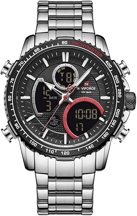 NAVIFORCE Digital Analog Quartz Watch Men Luxury Stainless Steel Waterproof Watches Fashion Business Chronograph Military Multifunctional Wristwatches