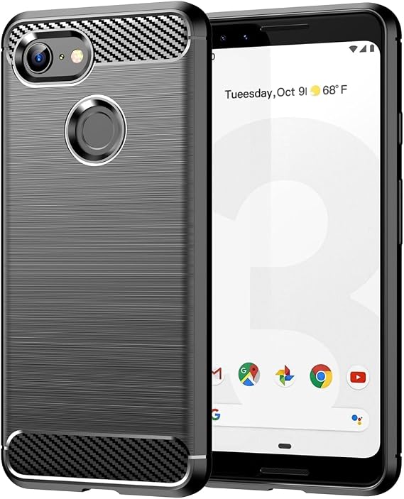Pixel 3Aケース、Google 3A G020E用 カーボンファイバーケース スリム ソフトTPUケース 衝撃吸収 保護 耐衝撃 携帯電話ケース Google Pixel 3A用 ブラック