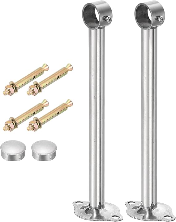 Sourcing Map 2 Pcs Ceiling Mount Curtain Rod Brackets, Silver Stainless Steel, Fit 25mm Pipe, 250mm Length