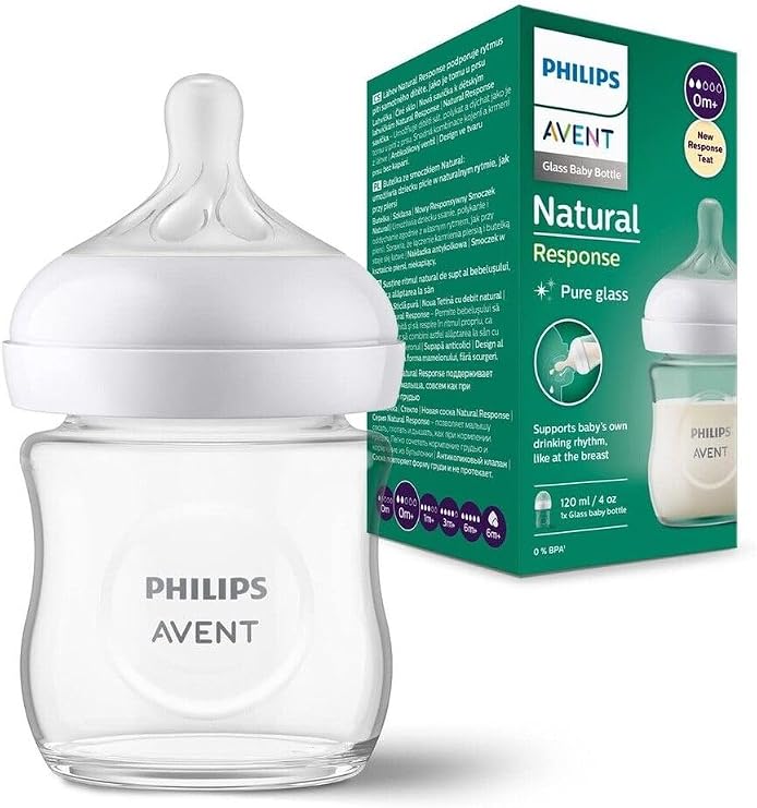 Philips Avent Doğal Tepkili Cam Biberon, 120 ml, 0 Ay+, Akıtmaz Emzik, Kolik ve Gaz Önleyici, BPA İçermez, SCY930/01