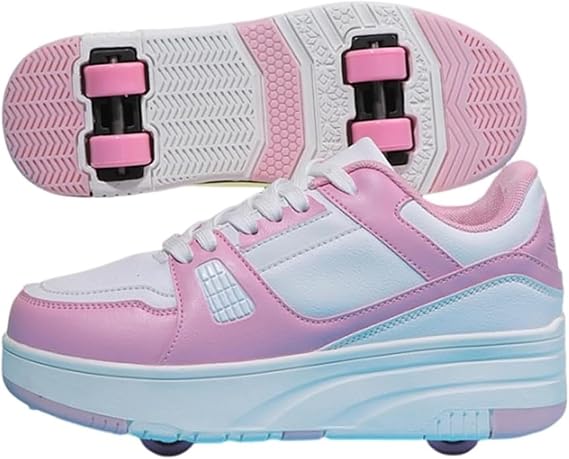 Shoes with Wheels for Boys Girls, Kids Roller Skates Shoes with 4 Wheels Trainers Retractable, 2-in-1 Roller Multifunction Trainers Skateboard Shoes Roller Skate