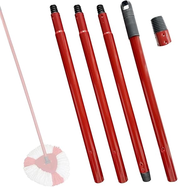 Replacement Handle for Vileda Turbo Mops, 4 Sections: Adjustable Stainless Steel Mop Pole Floor Cleaning Accessories