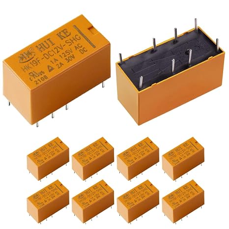 10Pcs DPDT Relay DC 12V Coil 8 Pin 2NO 2NC Mini PCB Power Relays HK19F-12V