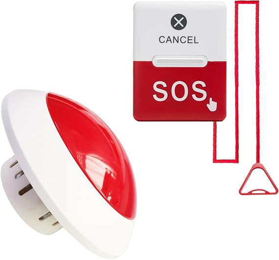 Disabled Toilet Alarm Kit (1 SOS Pull Bell+1 Receiver)| Audible-Visual Alert,1.5m Red Emergency Pull Cord | Accessible Toilet Emergency Call |For Care Home,Hospital,Hotel,School,Shopping Centre