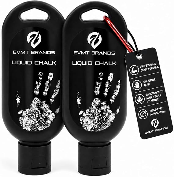 EVMT Brands Liquid Chalk, Mess-Free Gym Chalk for Weightlifting, Gymnastics, Rock Climbing, Dancing. Sweat-Resistant and Long Lasting for Stronger Grip.