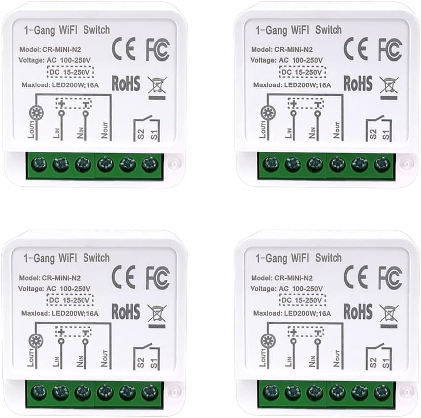 Smart light switch, COLOROCK MINI 4PCS 2-way wifi intelligent, universal DIY module for automation solutions in intelligent home technology, 2.4G wifi, APP control, Alexa Supported