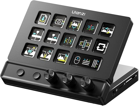 ULANZI D200X 8-in-1 Stream Controller with 3 Knobs & 14 LCD Customizable Macro Keys, Streamdeck with Docking Station, 4K HDMI, Audio Interfaces, USB-C, compatible with Mac/Win for OBS, Twitch, Editing
