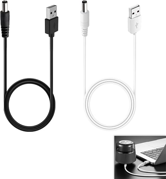 2 Pcs Electric Toothbrush Charger,USB Charger for Fairywill, Compatible with Bitvae/Seago/7AM2M, USB to 5V DC 3.5 x 1.35mm Barrel Jack 1M Cable, Charging Cord for Electric Toothbrushes (Black & White)