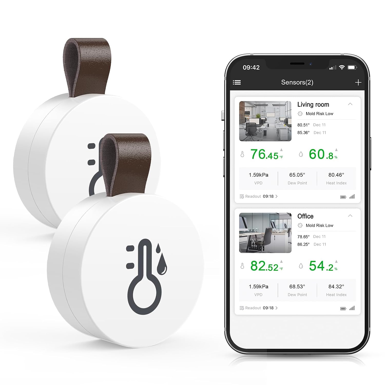 Brifit Wireless Thermometer Hygrometer, Bluetooth 5.0 Room Temperature Humidity Sensor with APP Alert, Temp Humidity Monitor with Trend Recording and Data Export, for House, Greenhouse, Cellar2 Pack