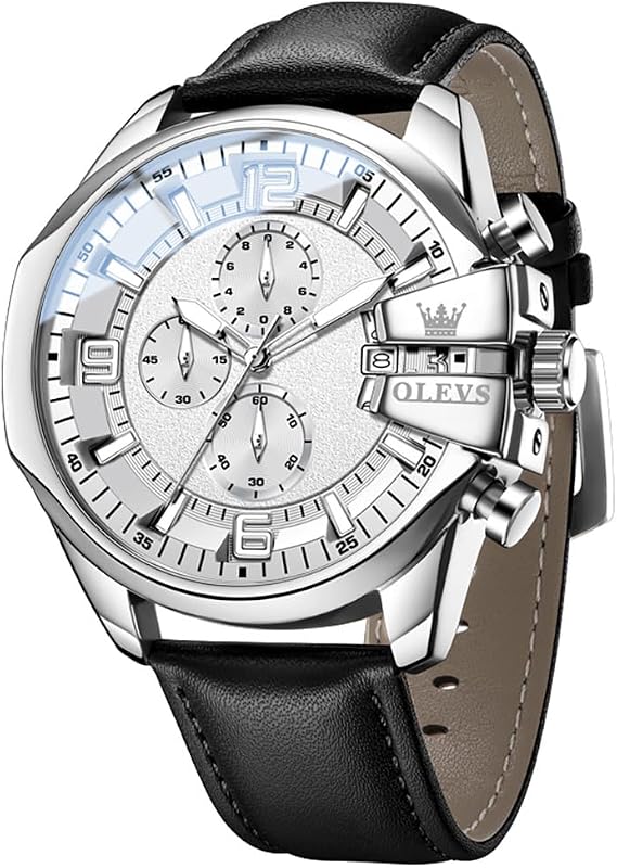 OLEVS Men's Minimalist Analogue Quartz Watch Stainless Steel Waterproof Luminous with Automatic Date
