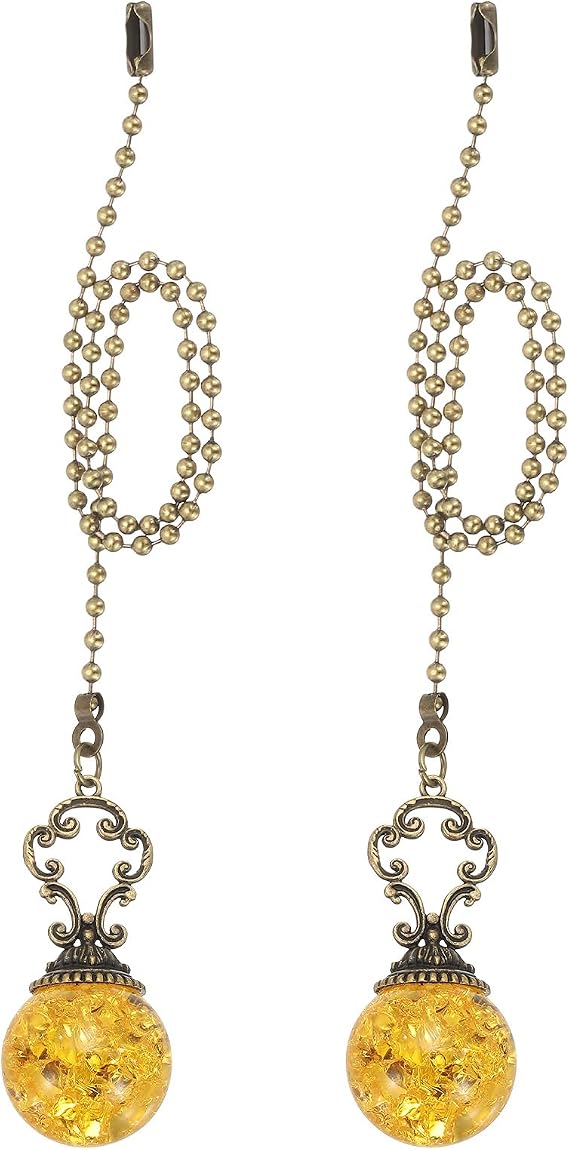 PATIKIL 15" Ceiling Fan Pull Chain, 2 Pcs Crystal Pull Chain Fan Connector Vintage Ceiling Fan Ornament Fan Chains Extender for Ceiling Light Lamp Fans, Amber (Ball)