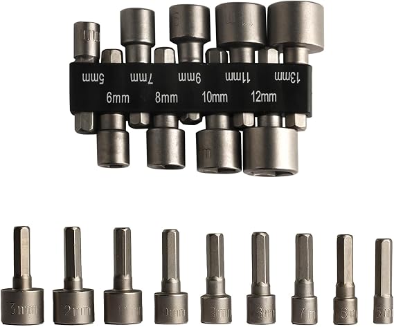 9 Pcs Socket Nut Driver Set, Metric Hex Impact Driver Bits and Adapters