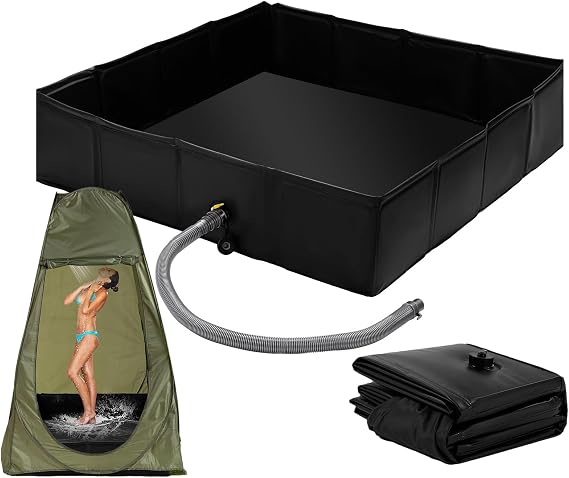 Foldable Shower Pan Increased Height Waterproof Drainage Hole Basin | Portable Camping Enclosure Shower Base for RV Pet Bath Tent Awning Bottom