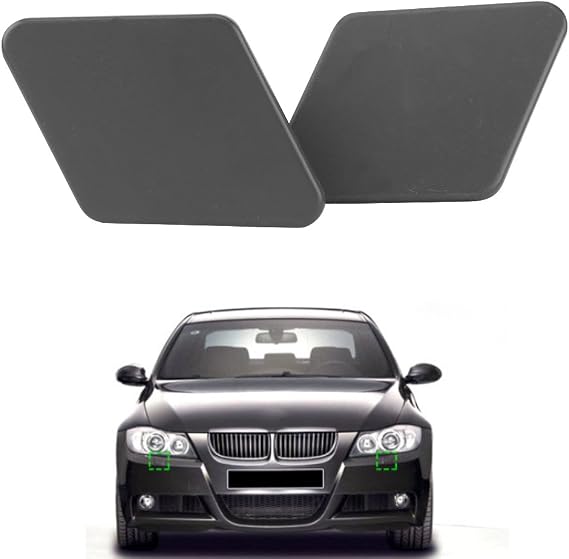 1 Pair Front Bumper Headlight Washer Nozzle Primed Cover Cap For BMW 3 Series E90 2005-2009 with Plastic Material (Matte Black)