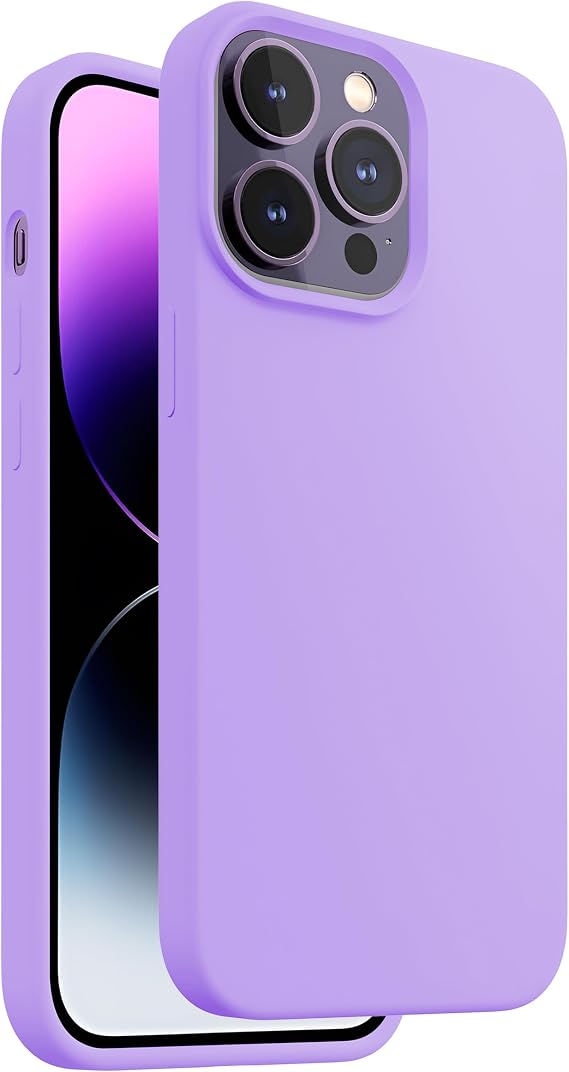 Teknoft iPhone 14 Pro İçin İpeksi Yumuşak Dokulu İçi Kadife Tam Koruma Sağlayan Darbe Emici Yükseltilmiş Kamera ve Ekran Tasarımlı Sıvı Silikon Lansman Kılıf (Açık Mor)