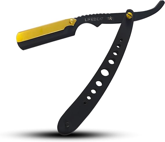 Cut Throat Razors for Beard and Moustache Barber Cutthroat-Razors Shavette Barber Tool Accessories for Professional and Home Use (Black Metal) (Black)