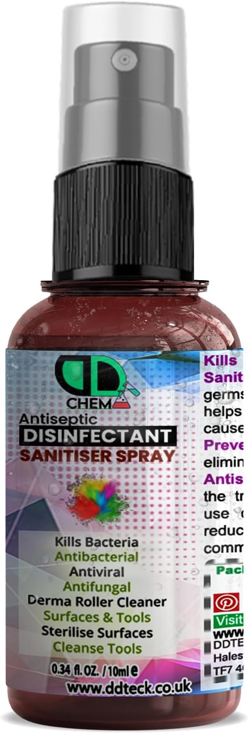 Antiseptic Disinfectant for First Aid, Wounds, Cuts, Sanitises & Cleanses Surfaces, Kills 99.9% Bacteria & Germs, for Derma Roller, Protect Against Nail Fungus, 10ML SPRAY
