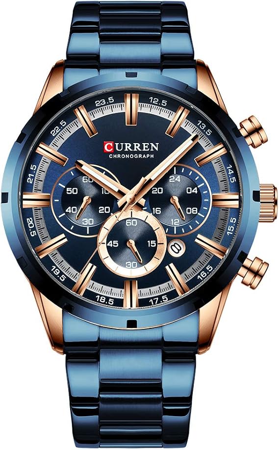 CURREN Men's Watch Sport Quartz Chronograph Watch with Luminous Hands Fashion Stainless Steel Watch Date
