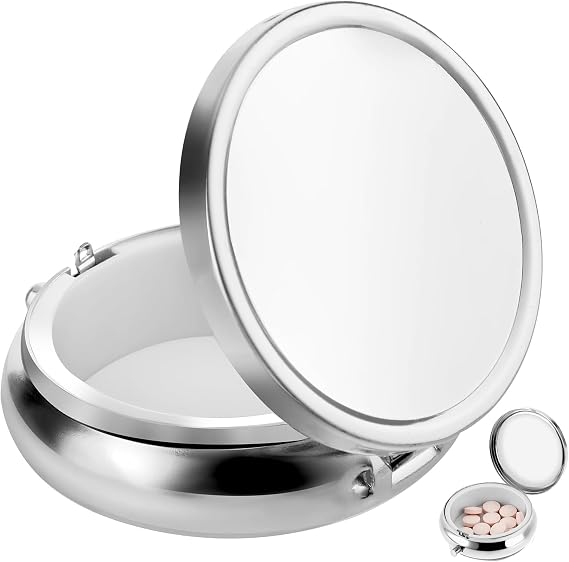 Small Pill Box, Single Pill Box, Portable Medicine Pill Case, Small Metal Pill Case, for Tablets Vitamins Cod Liver Oil Supplements Medication Purse Pocket Portable (Silver)