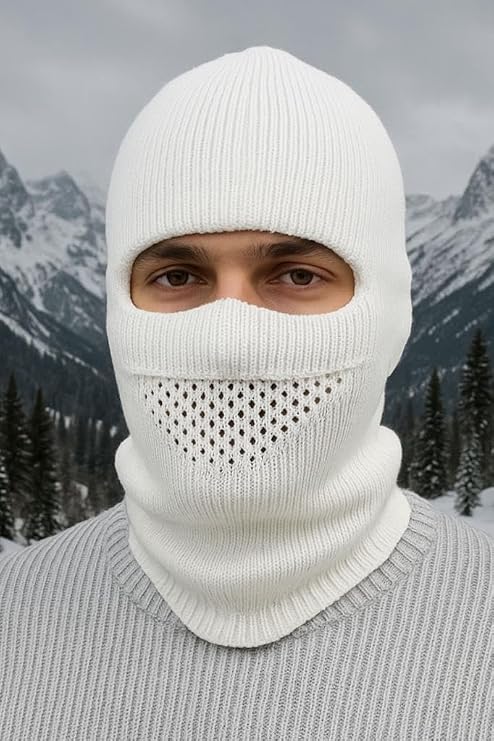 Single Sword Motorcu Modüler Kar Maskesi,Erkek&Kadın Bere,Balaklava, Beyaz
