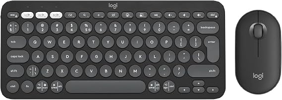 Logitech Pebble Keys 2 K380s, Multi-Device Bluetooth Wireless Keyboard + Pebble Mouse 2 M350s Slim Bluetooth Wireless Mouse, QWERTY UK - Graphite
